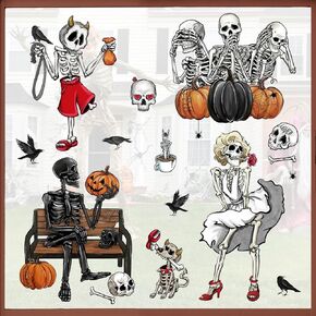 Mfault Halloween Cartoon Mouse Jack Skellington Window Clings 9 Sheets, Jack O Lantern Pumpkin Cupcake Stickers Decals Decorations, Skull Ghost Cauldron Funny Holiday Home Kitchen Decor