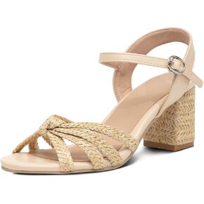GATUXUS Women's Chunky High Heels Sandals Braided Crisscross Ankle Strappy Open Toe Summer Dress Shoes