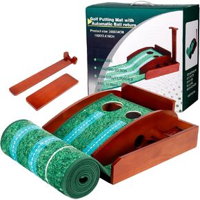 Indoor Putting Green, Golf Putting mat with Electric Ball Return Function, Golf Putting mats Practice Indoor, Durable Solid Wood Base, Perfect for Practice at Home or Office (8.87FT)