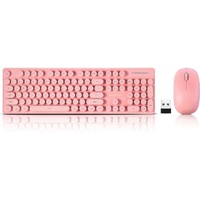 Wireless Keyboard and Mouse Combo, Full Size Compact Quiet Wireless Keyboard and Mouse Set 2.4G Ultra-Thin Sleek Design for Windows, Computer, Desktop, PC, Notebook, Laptop,Round Keys Pink in Saudi Arabia