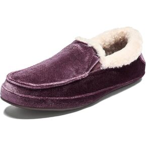OLUKAI Ku'una Lanui Women's Slipper, Soft Velvet & Dual-Density PU Footbed for All-Day Comfort, Breathable & Supportive Drop-In-Heel, Cute & Casual Slip-On Design