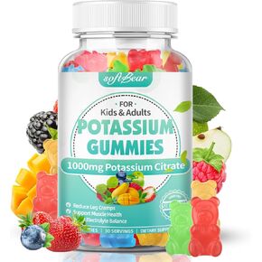 softbear Potassium Citrate Gummies, High Potency Potassium Citrate 1000mg Supports Leg Cramps & Muscle Health Potassium Gummies for Adults & Kids Mixed Fruit Flavor 120 Count