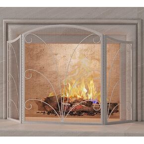 Kingson 3-Panel Arched Fireplace Screen Decorative, Handcrafted Scroll Wrought Iron Fire Spark Guard Cover for Wood Burning Fireplace-Brushed Copper