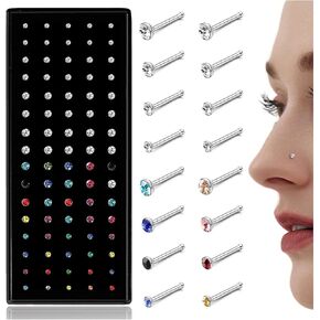 LOLIAS 𝟖𝟎-𝟏𝟔𝟎𝐏𝐜𝐬 Nose Rings Studs for Women Men - Straight or L Shaped Surgical Stainless Steel Small Nose Studs Pin - Hypoallergenic 20G 22G Tiny Nose Piercing Jewelry 1.5/2/2.5/3 mm CZ
