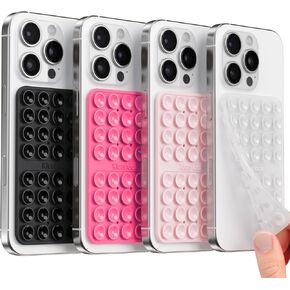 2PCS Silicone Suction Cup Phone Case Mount Double Sided, Hands-Free Phone Accessories Holder for Selfies and Videos, Silicon Sticky Phone Grip for iPhone and Android, Transparent&Black