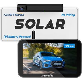 Solar Wireless Backup Camera with 5" Monitor VASTEND Battery Powered RV Camera System 3 Mins DIY Installation Rear View Camera HD 1080P Reverse Camera for Car Van SUV Truck Trailer Camper, VS-5A