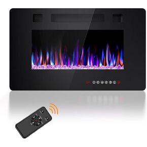 Joy Pebble 30 inch Electric Fireplace Inserts, in-Wall Recessed and Wall Mounted 750/1500W Fireplace Heater, Touch Screen, Remote Control with Timer, Adjustable Flame Color and Speed