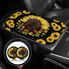 Auto Center Console Cover Arm Rest Cover for Car Truck,Universal Waterproof Car Armrest Cover Pad Middle Console Storage Box Covering Protector+Car Coasters-Blue Butterflies in Night Sky