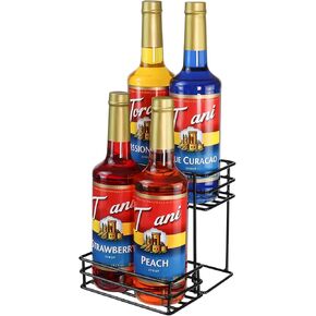 8 Bottle Coffee Syrup Organizer Rack, 2 Tier Coffee Syrup Bottle Stand Holder for Coffee Bar, Premium Wine Bottle Rack, Countertop Freestanding Tabletop Liquor Wine Rack for Dressings Cocktail（Black）
