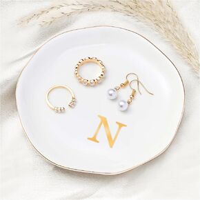ProCase Ceramic Jewelry Tray, Initial Ring Dish Trinket Plate Engagement Gift, Small Personalized Monogram Ring Bowl for Wedding, White Decorative Jewelry Holder for Women Vanity -Letter A