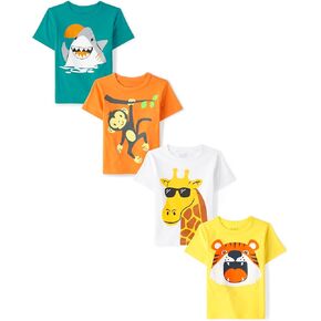 The Children's Place Baby Boys' and Toddler Animal Short Sleeve Graphic T-Shirts,Multipacks, All Vibes/Ocean/Sharks 3-Pack