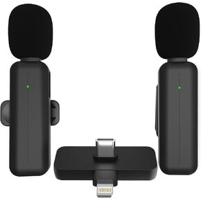 2 Pack Wireless Mini Lavalier Lapel Microphone for iPhone,iPad - Cordless Double Mics Plug and Pick-up 2.4G Ultra-Low Delay Built-in Noise Reduction Chip 5H Working Time for Two-Person Creator