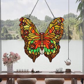 YOURANJU Stained Glass Window Hanging Sea Blue Butterfly Handicraft Glass Window Panel 12" Tiffany Animal Style Window Suncatcher Perfect Window Hangings Housewarming Gift (With Chain Hook)