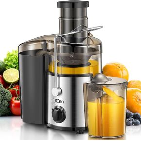Qcen Juicer Machine, 500W Centrifugal Juicer Extractor with Wide Mouth 3" Feed Chute for Fruit Vegetable, Easy to Clean, Stainless Steel, BPA-free (Blue)