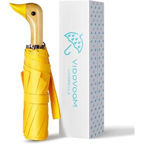DuckHead Umbrella - Fun Duck Handle, Handy Small Folding Umbrella for Grown-Ups, Travel-Ready in Bright Yellow