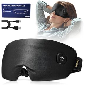 Silk Cordless Heated Eye Sleep Mask for Dry Eyes, Stye, MGD, Eye Fatigue, Electric Warm Compress Eye Pad Covers,Eye Relief Presents for Women,Men,Blackout, Travel, Washable, Rechargeable, Black