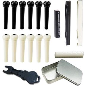24pcs Acoustic Guitar Bridge Pins Pegs with 1pc Bridge Pin Puller Remover, Ivory & Black-Jinlop