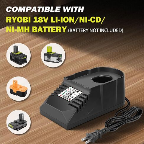 شاحن صغير لشاحن استبدال بطارية Ryobi 18V P117، متوافق مع بطارية ليثيوم 18V NiCad NiMh P102 P103 P107 P108 P109 P189 P190 PBP002 PBP005 in Kuwait