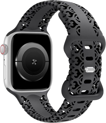 Acrbiutu Silicone Bands Compatible with Apple Watch 38mm 40mm 41mm 42mm 44mm 45mm 49mm Women, Breathable Heart-Shaped Lace Sport Strap for iWatch Series 9/8/7/6/5/4/3/2/1 Ultra SE, Smoke Violet in Kuwait