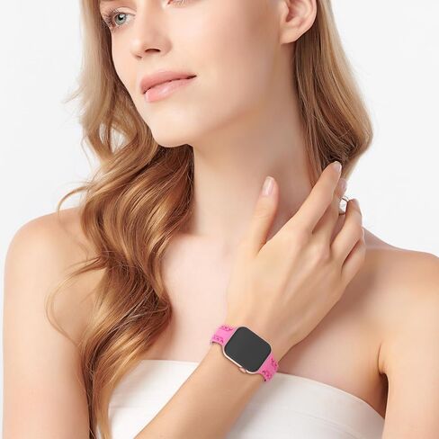 Acrbiutu Silicone Bands Compatible with Apple Watch 38mm 40mm 41mm 42mm 44mm 45mm 49mm Women, Breathable Heart-Shaped Lace Sport Strap for iWatch Series 9/8/7/6/5/4/3/2/1 Ultra SE, Smoke Violet in Kuwait
