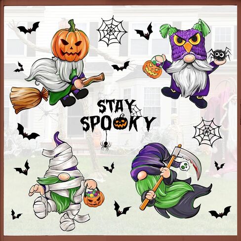 Mfault Halloween Cartoon Mouse Jack Skellington Window Clings 9 Sheets, Jack O Lantern Pumpkin Cupcake Stickers Decals Decorations, Skull Ghost Cauldron Funny Holiday Home Kitchen Decor in Saudi Arabia