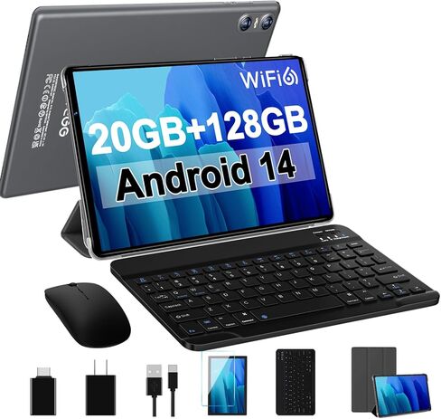 Android 14 Tablet Newest 10.1 inch Tablets,20GB RAM 128GB ROM 1TB Expand,Octa-Core Processor,Dual Camera,WiFi 6,GPS,Bluetooth 5.0,6000mAh Long Battery Life with Keyboard/Mouse-Black in Saudi Arabia