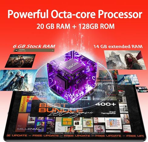 Android 14 Tablet Newest 10.1 inch Tablets,20GB RAM 128GB ROM 1TB Expand,Octa-Core Processor,Dual Camera,WiFi 6,GPS,Bluetooth 5.0,6000mAh Long Battery Life with Keyboard/Mouse-Black in Saudi Arabia