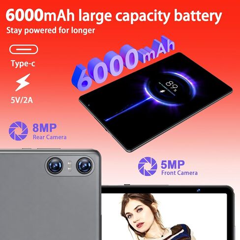 Android 14 Tablet Newest 10.1 inch Tablets,20GB RAM 128GB ROM 1TB Expand,Octa-Core Processor,Dual Camera,WiFi 6,GPS,Bluetooth 5.0,6000mAh Long Battery Life with Keyboard/Mouse-Black in Saudi Arabia