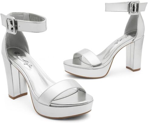 Herstyle Island Women's Platform Heels 4 inches Chunky Heels Comfy Open Toe Block Heeled Sandals Ankle Strappy Dress High Heels Black Red Chunky Platform Heels for Wedding Prom in Saudi Arabia