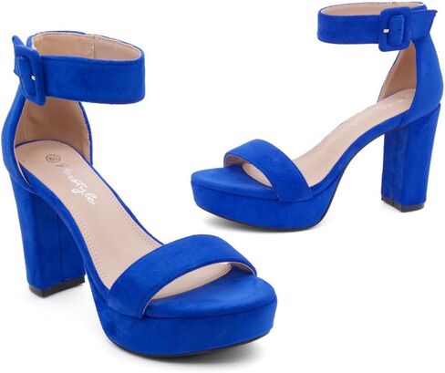 Herstyle Island Women's Platform Heels 4 inches Chunky Heels Comfy Open Toe Block Heeled Sandals Ankle Strappy Dress High Heels Black Red Chunky Platform Heels for Wedding Prom in Saudi Arabia