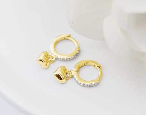 Girls Sterling Silver Huggie Earrings with Drop Heart or Cross for Kids, Teens or Women in Saudi Arabia