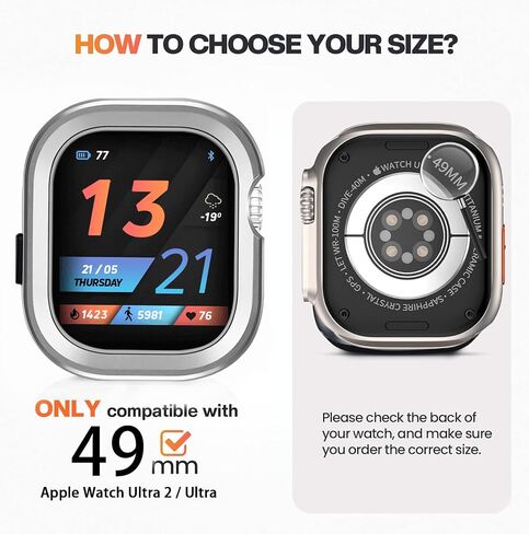 2 in 1 Metal Rugged Case for Apple Watch Ultra 3/2/1 Case 49mm, Aluminum Shockproof Protective Bumper with TPU Back Cover, Raised Edge Screen Protection, Black in Kuwait