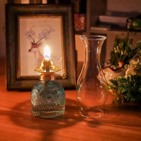 2Pcs Oil Lamps for Indoor Use Blue Vintage Glass Clear Kerosene Lamp Indoor Decorative Hurricane Lamp Oil Lantern for Home Tabletop Emergency Lighting in Kuwait