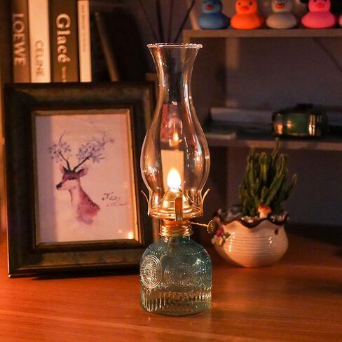 2Pcs Oil Lamps for Indoor Use Blue Vintage Glass Clear Kerosene Lamp Indoor Decorative Hurricane Lamp Oil Lantern for Home Tabletop Emergency Lighting in Kuwait