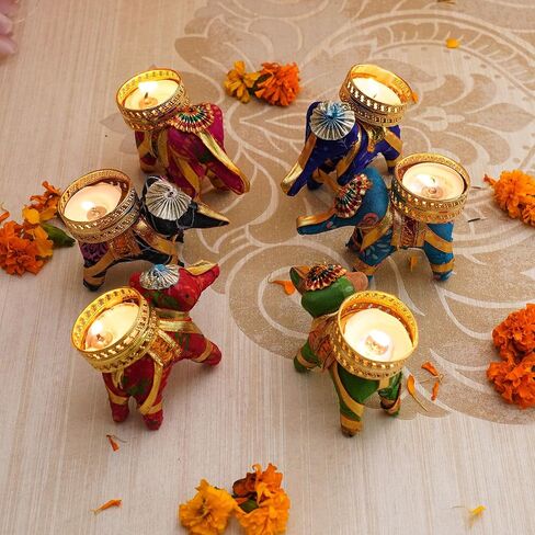 TIED RIBBONS Lotus Tealight Candle Holder | Set of 7 | Tealight Holder for Diwali Decorations, Indian Decorations for Home, Tealight Diya for Diwali, Pooja, Ganesh Chaturthi Decorations, Home Decor in Saudi Arabia