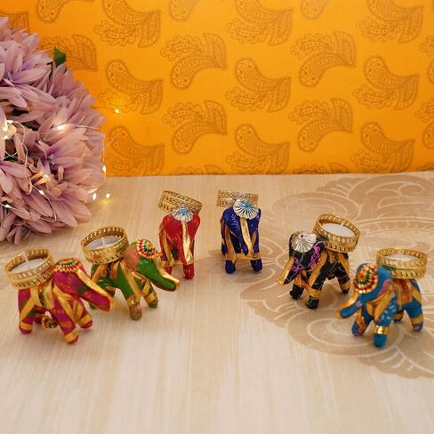 TIED RIBBONS Lotus Tealight Candle Holder | Set of 7 | Tealight Holder for Diwali Decorations, Indian Decorations for Home, Tealight Diya for Diwali, Pooja, Ganesh Chaturthi Decorations, Home Decor in Saudi Arabia