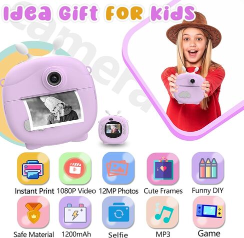 Kids Instant Print Camera, Selfie Camera Christmas Birthday Gifts with 3 Rolls Printer Paper, HD Digital Camera for Toddler, Portable Travel Toy for 3-12 Ages Girls Boys, with 32GB SD Card-Blue in Kuwait