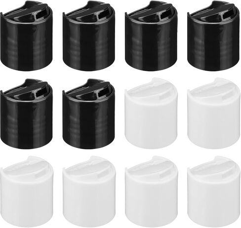 uxcell 24/410 PP Plastic Disc Top Caps Press Cap, 12Pcs Durable Replacement Caps for Empty Bottle Lotion Shampoo Container, Black, White in Saudi Arabia