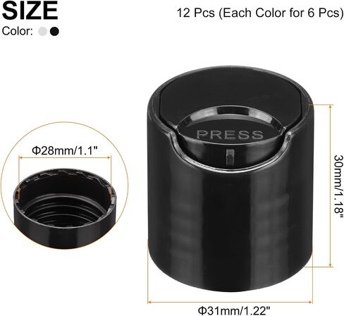 uxcell 24/410 PP Plastic Disc Top Caps Press Cap, 12Pcs Durable Replacement Caps for Empty Bottle Lotion Shampoo Container, Black, White in Saudi Arabia