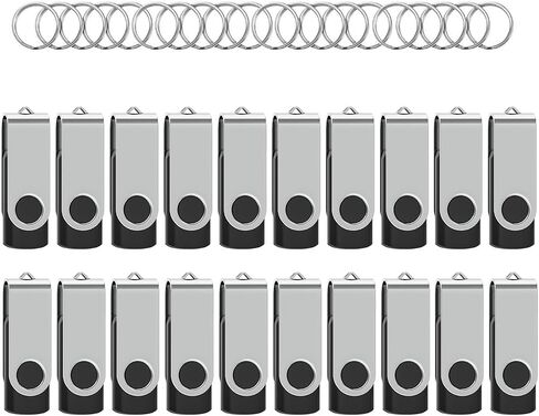 20Pack 8GB USB 2.0 Flash Drive with Keychains,Swivel USB Thumb Drives Memory Stick USB Drive for PC Laptop Computer (Black) in Saudi Arabia