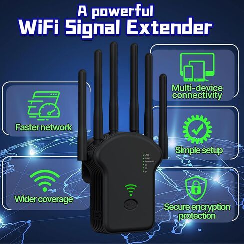 2024 WiFi Extender Signal Booster, WiFi Booster,Internet Wireless Repeater for Home Coverage up to (11800Sq.Ft), 6 Antennas WiFi Repeater with Ethernet Port & Ap Mode，Easy Installation in Saudi Arabia