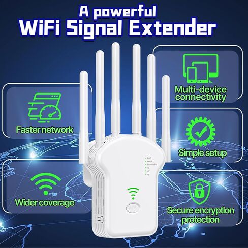 2024 WiFi Extender Signal Booster, WiFi Booster,Internet Wireless Repeater for Home Coverage up to (11800Sq.Ft), 6 Antennas WiFi Repeater with Ethernet Port & Ap Mode，Easy Installation in Saudi Arabia