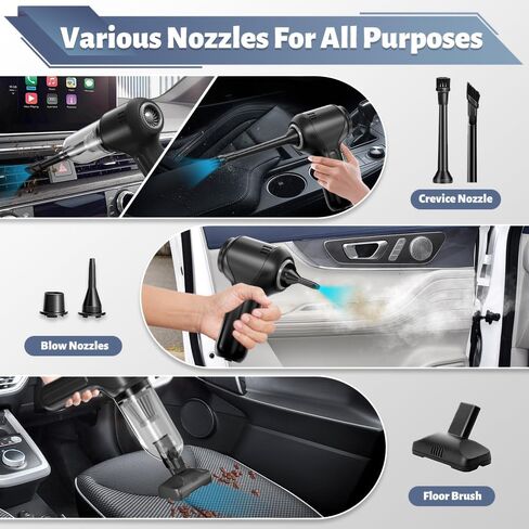 Car Vacuum Portable Cordless - 15000PA High Powerful Handheld Vacuum Cordless Rechargeable,3 in 1 Keyboard Cleaner & Air Duster, Car Vacuum with Brushless Motor,Vacuum for car, home, office, pet in Saudi Arabia