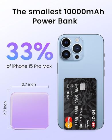 10000mAh Small Power Bank, Mini Phone Portable Charger, USB C Input/Output with Smart LED Display, 30W Fast Charging Technology Battery Bank for iPhone, iPad,Samsung, Android Phones, Tablet in Kuwait