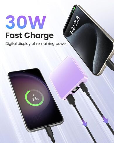 10000mAh Small Power Bank, Mini Phone Portable Charger, USB C Input/Output with Smart LED Display, 30W Fast Charging Technology Battery Bank for iPhone, iPad,Samsung, Android Phones, Tablet in Kuwait