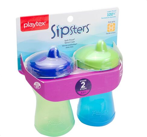 Playtex Baby Sipsters Stage 2 Hard Spout Cups, Green/Pink, Blue/Lavender, 9 Oz, 2 Count - Spill-Proof and Leak-Proof in Saudi Arabia