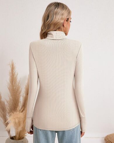 Huukeay 3 Pack Women's Long Sleeve Turtleneck Tops, Slim Fit Ribbed Pullover with Thumbhole Mock Neck T-shirts Underwear Top in Kuwait