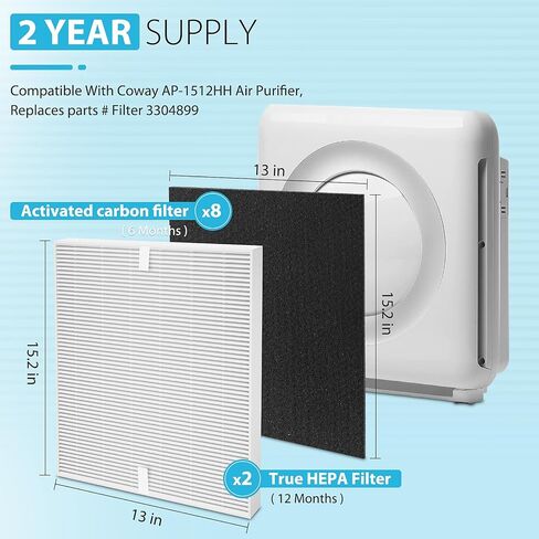 Colorfullife AP-1512HH True HEPA Replacement filter H13 Compatible with Coway air Purifier AP-1512HH, AP-1512HH-FP, AP-1518R, AP-1519P, Item NO #3304899 (3 HEPA Filters) in Kuwait