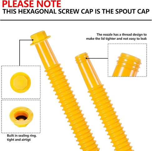 Gas Can Spout Replacement, Gas Can Nozzle. Hose Length is 8.1 in, Easier to use. For most 1/2/5/10 gal oil cans. With Gas Can Vent Caps, Thick rubber pad, Spout Cover, Base Caps (12 Kit-White) in Saudi Arabia