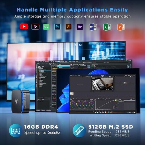 KAMRUI AK1PLUS Mini PC, 12GB LPDDR5 4800MHz 256GB M.2 SSD with N100 Processor, 4K Mini Desktop Computer with 2 HDMI, Support WiFi 5, BT 4.2 for Office, Home in Saudi Arabia